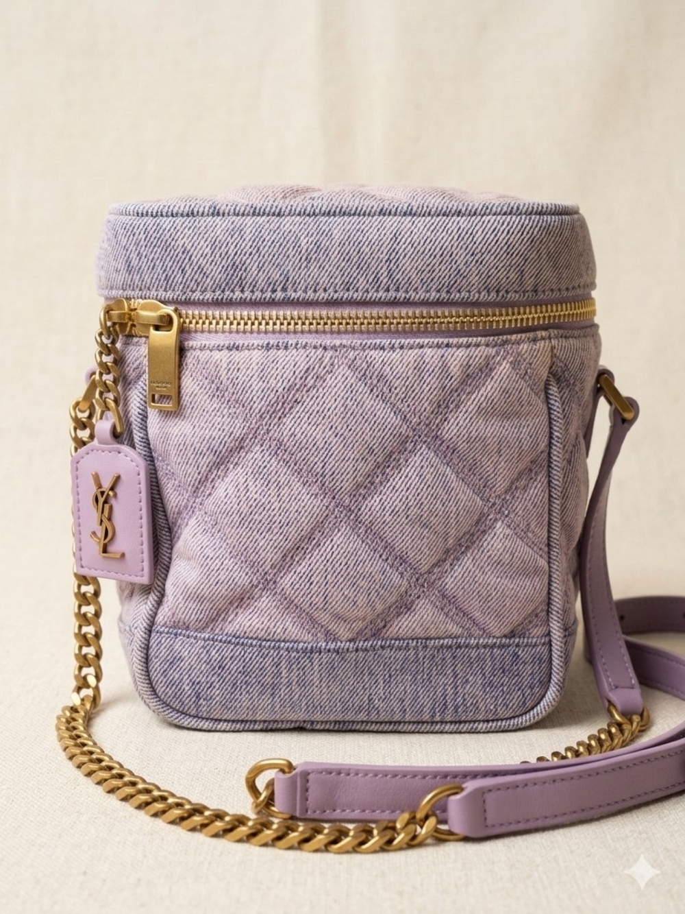 Saint Laurent Vanity 80's Quilted Denim Shoulder Bag in purple